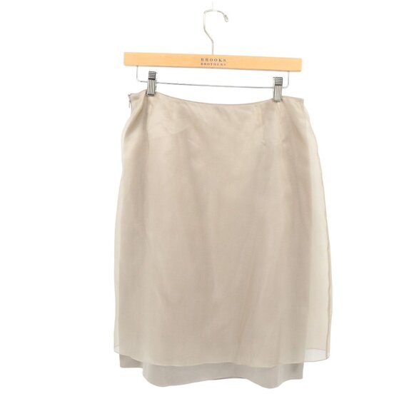 NWT Emanuel Ungaro Layered Sheer Overlay Taupe Silk Skirt 10 Petite 10P - Picture 2 of 4